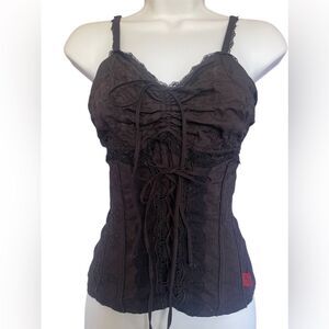 Tripp NYC Black Lace-Up Camisole
